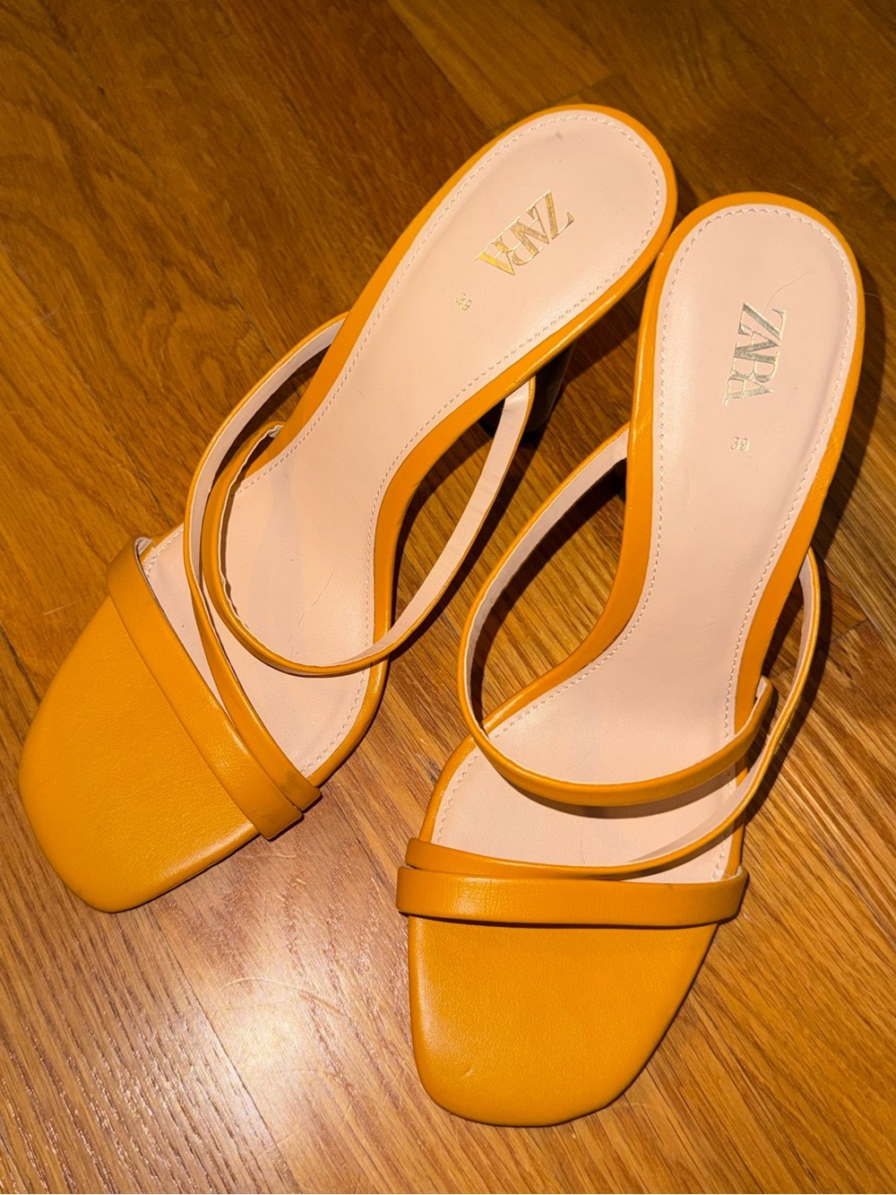 Zara Mustard Yellow Double-Strap Slide Mules